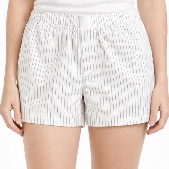 Pants - Striped Boxer Style Shorts White Pinstripe Elastic Waist Lounge Summer Shorts S